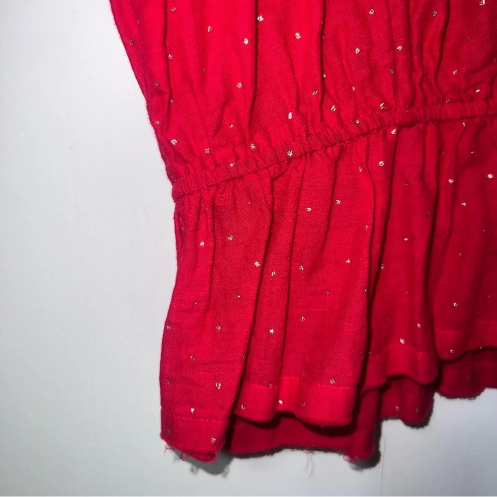 Free People Counting Stars Puff Sleeves Ruffle Hem Boho Peasant Top Size S